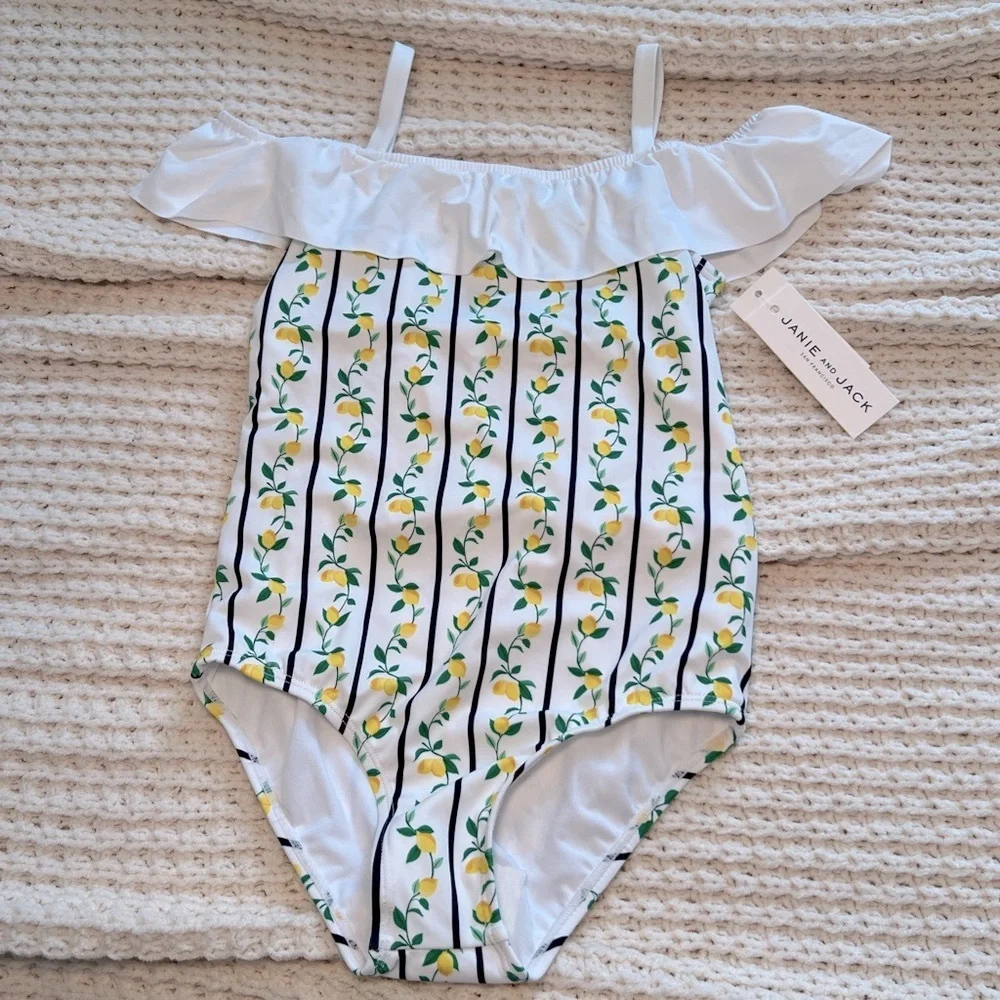 Janie and Jack White Lemon Stripe One-Piece Swimsuit